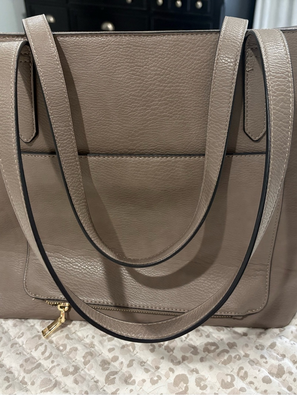 Poppy & Peonies Taupe Leather Tote with Gold Studs - Picture 3 of 7